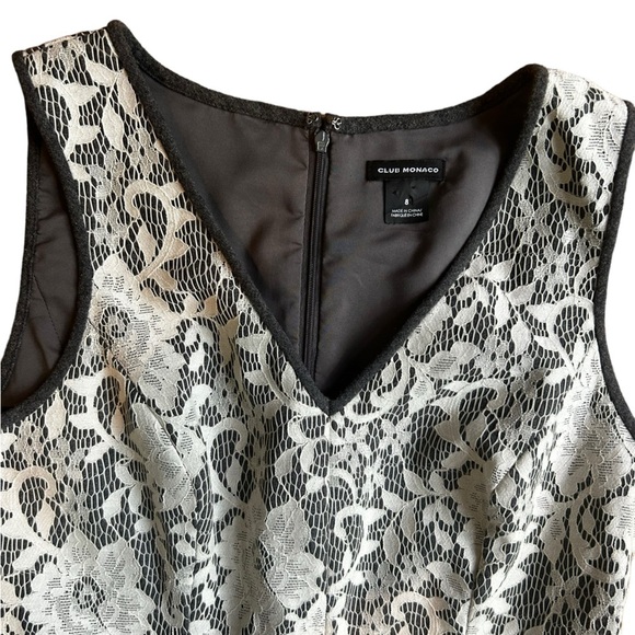 Club Monaco Ashby Lace Overlay Dress Size 8 Wool White Gray Fit and Flare V Neck - Picture 9 of 15